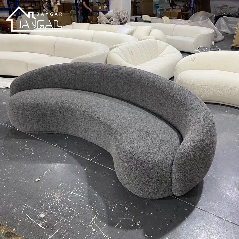 Modern living room white boucle corner couch luxury velvet curved crescent sectional sofa designs semi circle moon shaped sofa