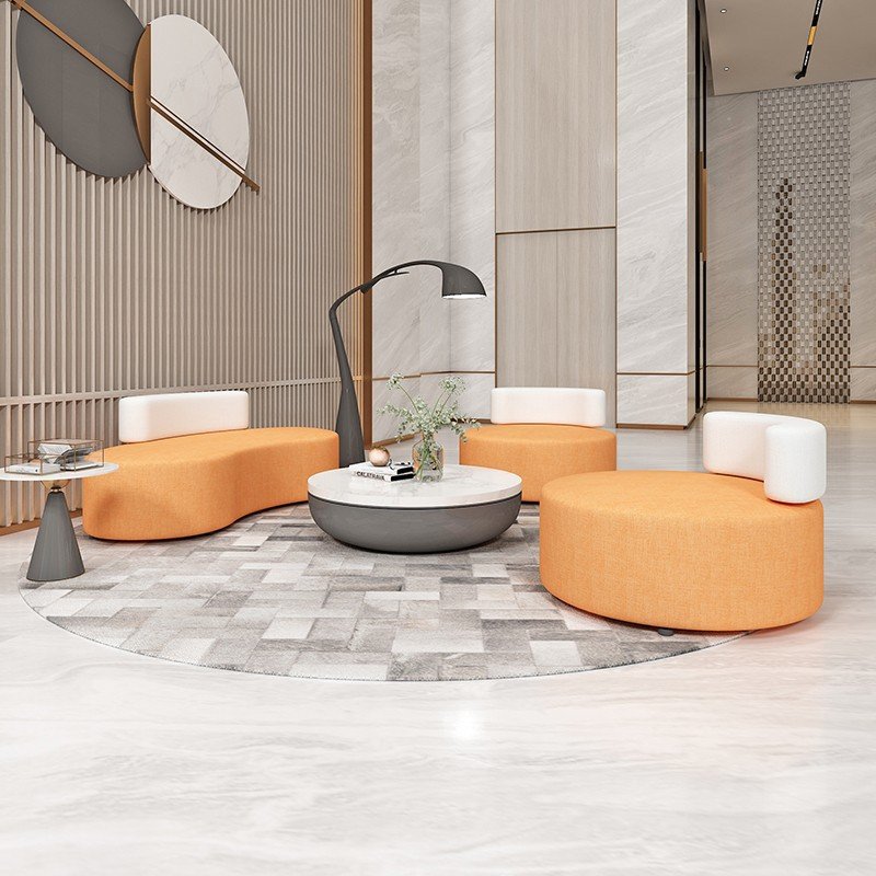 Modern Italian Style Office Reception Sofa Set Curved Fabric Sofa for Small Living Rooms Solid Wood Frame High Resilience Foam