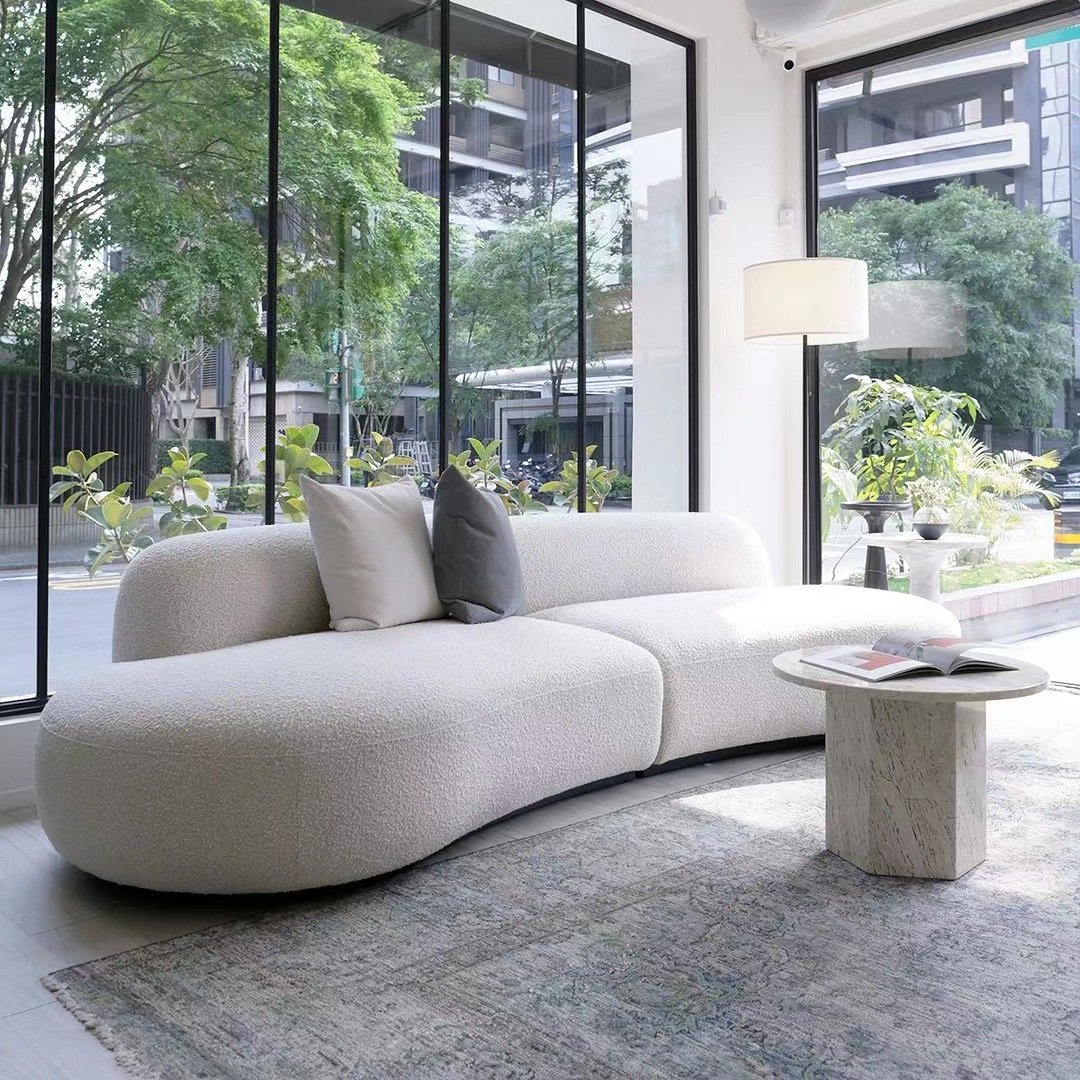 Italian Minimalist Office Reception Sofa Set New Curved Fabric Sofa Creamy Small Living Room Furniture