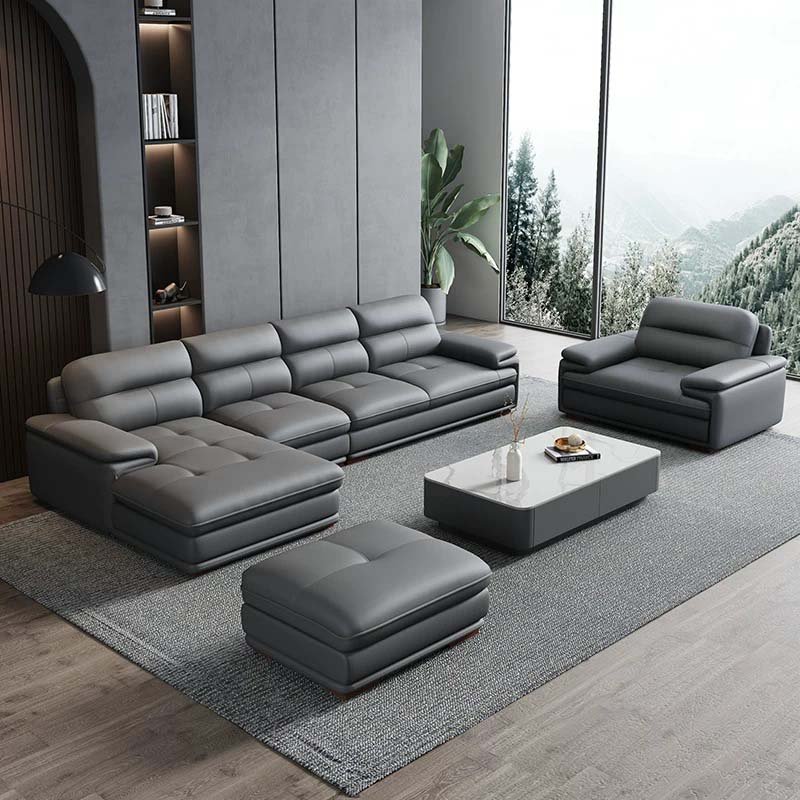 Home Furniture Living Room Sofa Furniture Leather Corner Sofa Set Living Room Modern Sectional Sofa Set With Ottoman