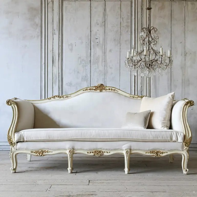 French style living room high-end fashion solid wood carved antique three-person sofa custom furniture