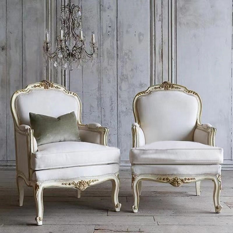 French style living room high-end fashion solid wood carved antique three-person sofa custom furniture