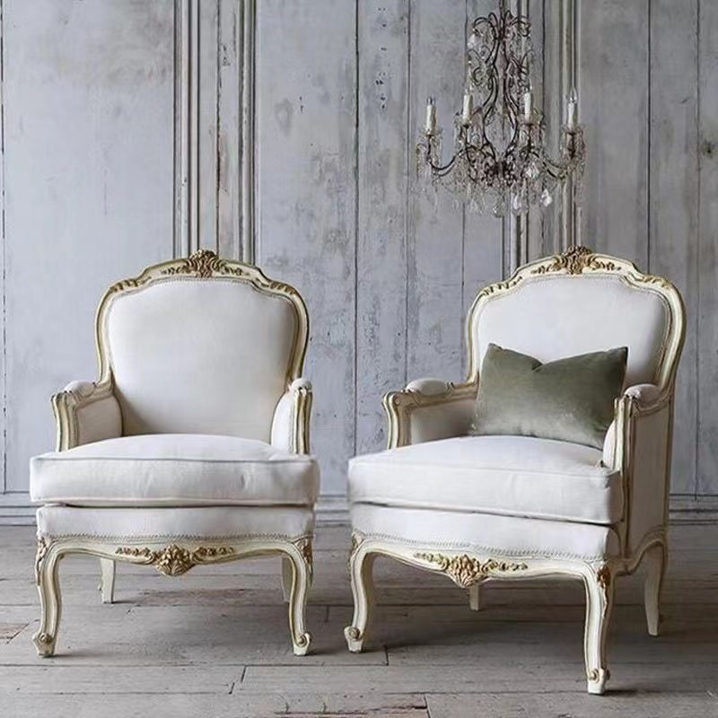 French style living room high-end fashion solid wood carved antique three-person sofa custom furniture