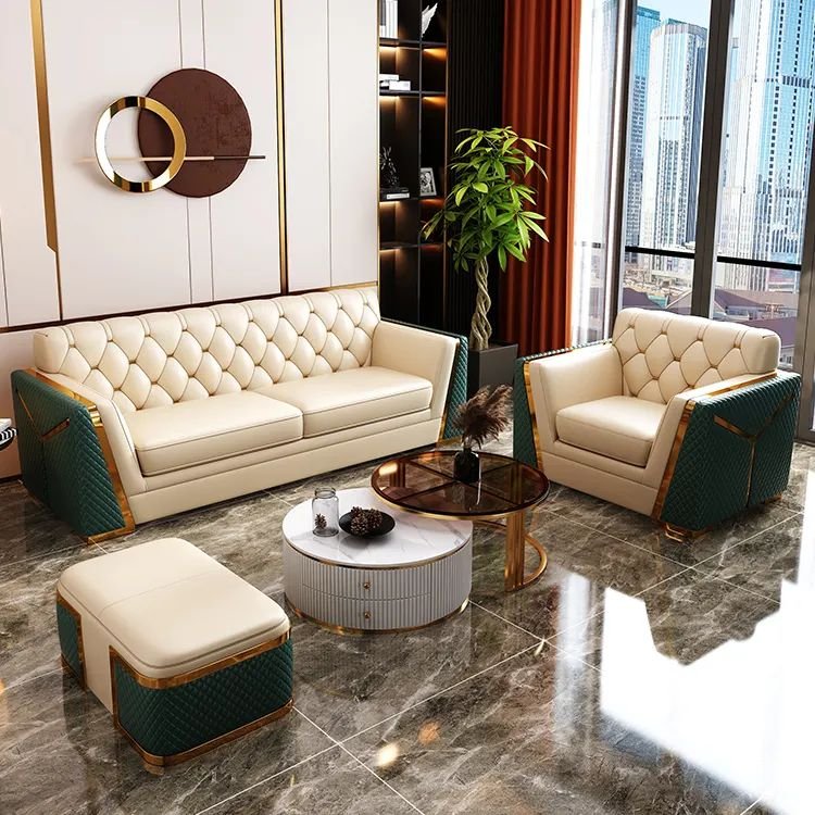 2023 Light luxury PU faux leather sofa modern living room design chesterfield sofa set furniture for home hotel office