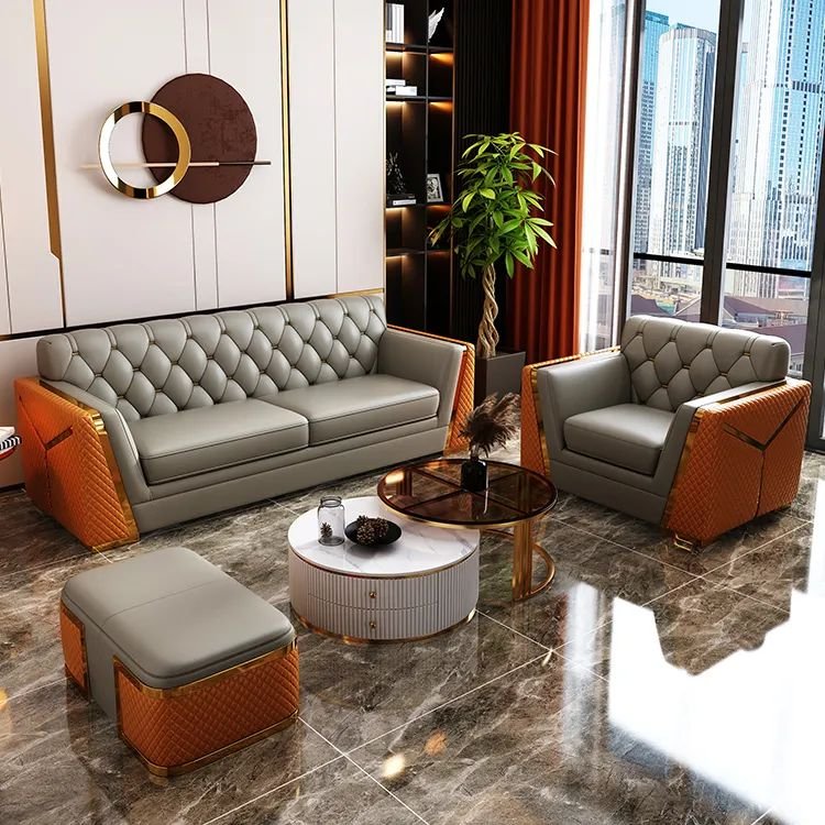 2023 Light luxury PU faux leather sofa modern living room design chesterfield sofa set furniture for home hotel office