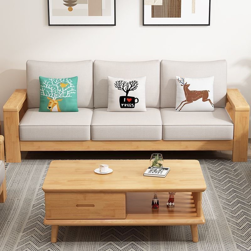 Solid wood sofa combination of modern simple sofa small living room Princess corner wood and fabric sofa
