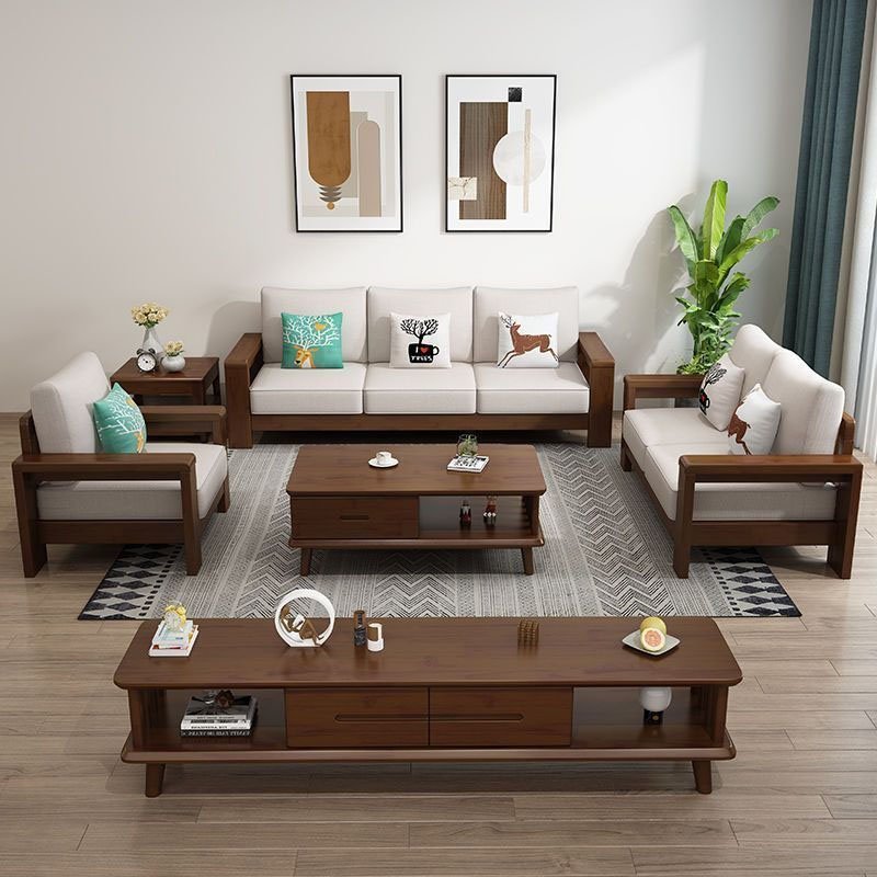 Solid wood sofa combination of modern simple sofa small living room Princess corner wood and fabric sofa