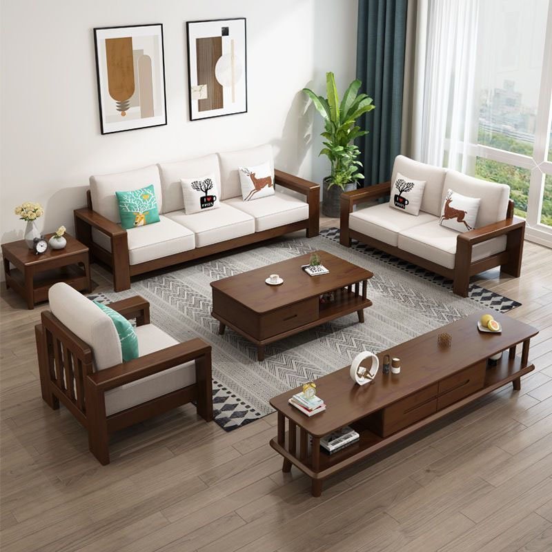 Solid wood sofa combination of modern simple sofa small living room Princess corner wood and fabric sofa