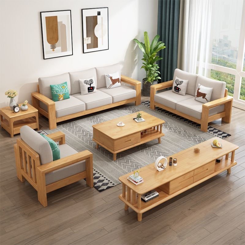 Solid wood sofa combination of modern simple sofa small living room Princess corner wood and fabric sofa
