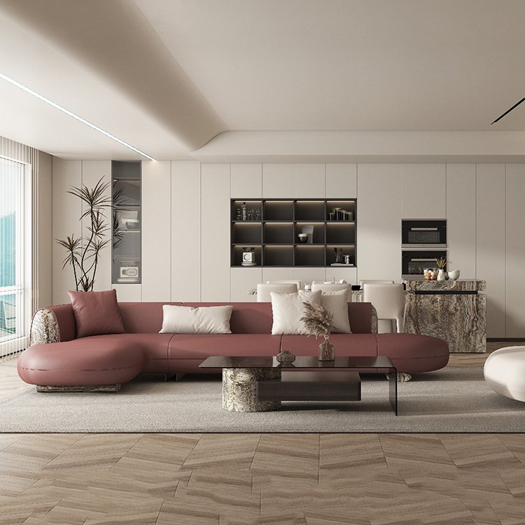 Leather European living room furniture luxury Italian Style sofa set marble wood modern sofa