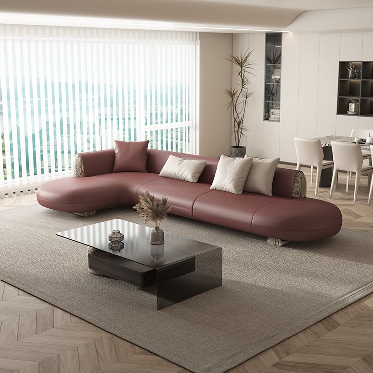 Leather European living room furniture luxury Italian Style sofa set marble wood modern sofa