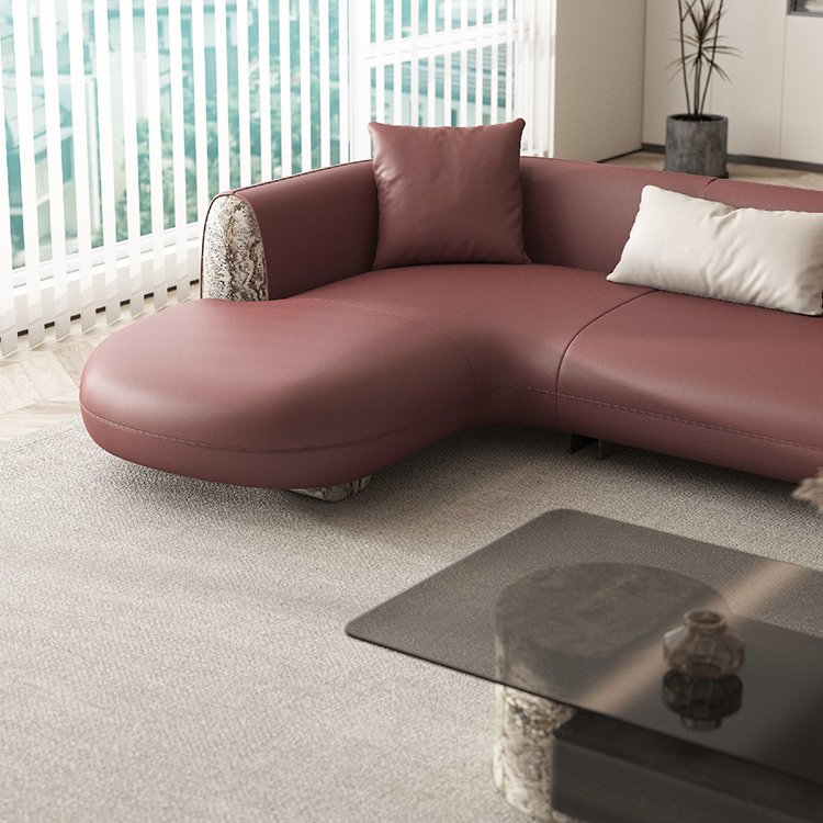 Leather European living room furniture luxury Italian Style sofa set marble wood modern sofa