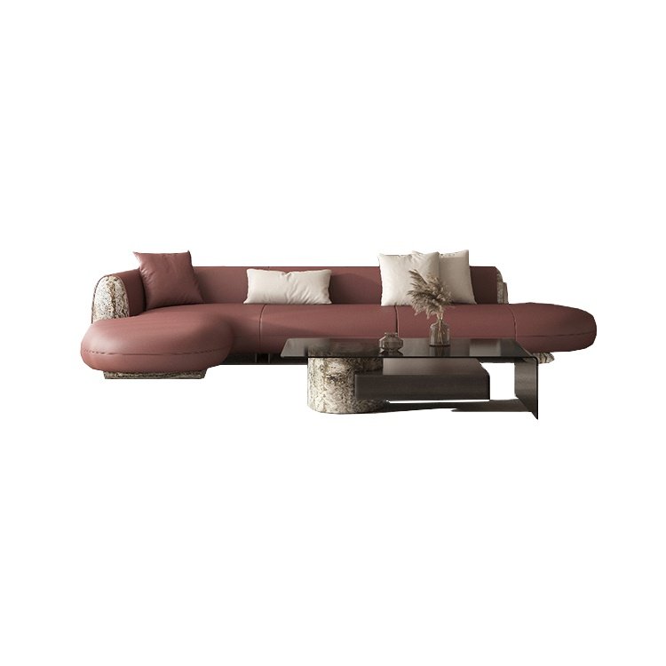 Leather European living room furniture luxury Italian Style sofa set marble wood modern sofa