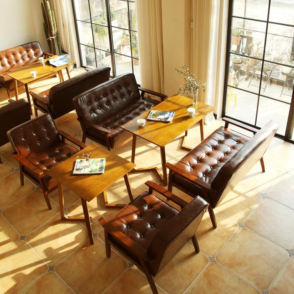 Modern hotel restaurant furniture coffee leather sofa living room leisure waiting sofa