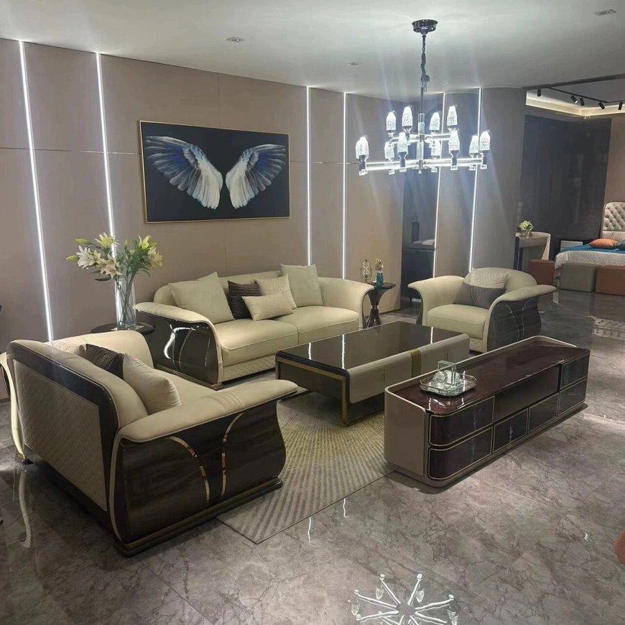 High quality Upholstery Modern Luxury Real Leather Sofa Set Wood And Leather Sofa for villa