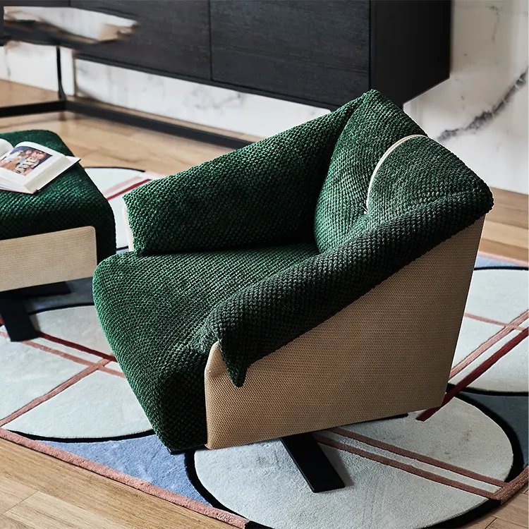 Fashion furniture office sofa Living Room Furniture Sofas Set Modern Rotatable Stainless Steel Frame Lounge Chair With Ottoman
