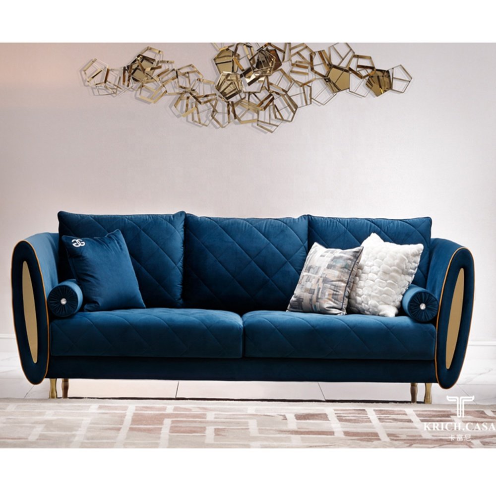 C500 Royal modern sofa furniture luxury blue fabric sofa 1+2+3 sectionals set