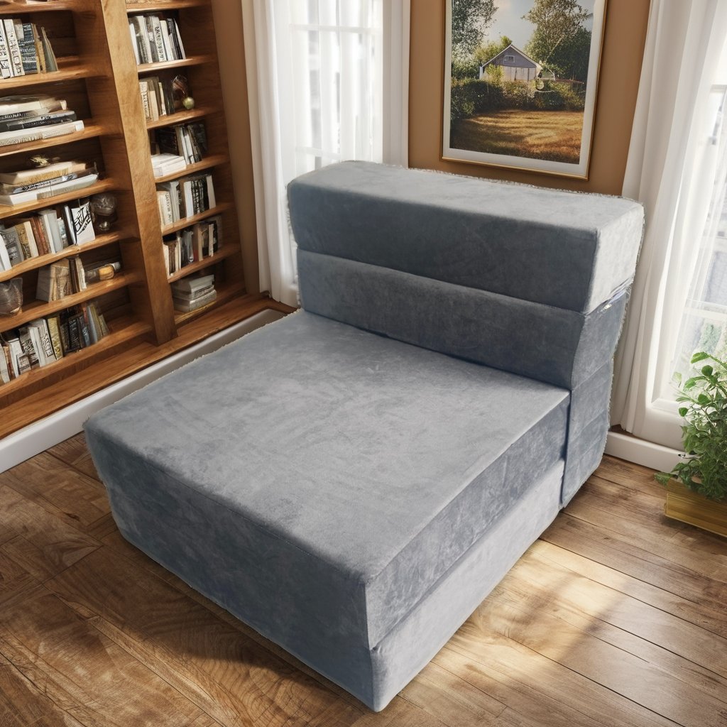 Dark Gray Convertible Memory Foam Compressed Folding Chair Sleeper Sofa Bed Couch for Office Home Soft Cushions Living Room