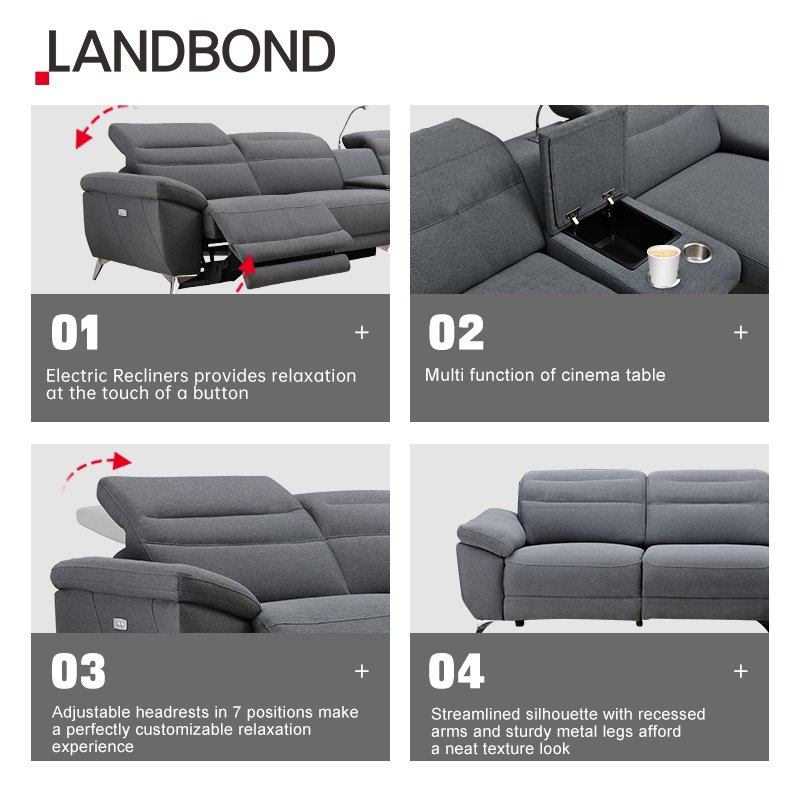 Home Sofa L Shape Modern Three Seat Electric Recliner Sectional L Shape Chaise Led Lamp Sitting Room Furniture Living Room Sofa