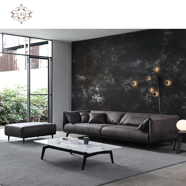 Luxury Italian 3 Seater Living Room Upholstery Furniture Set Modern Combination Leather Leisure Sofa