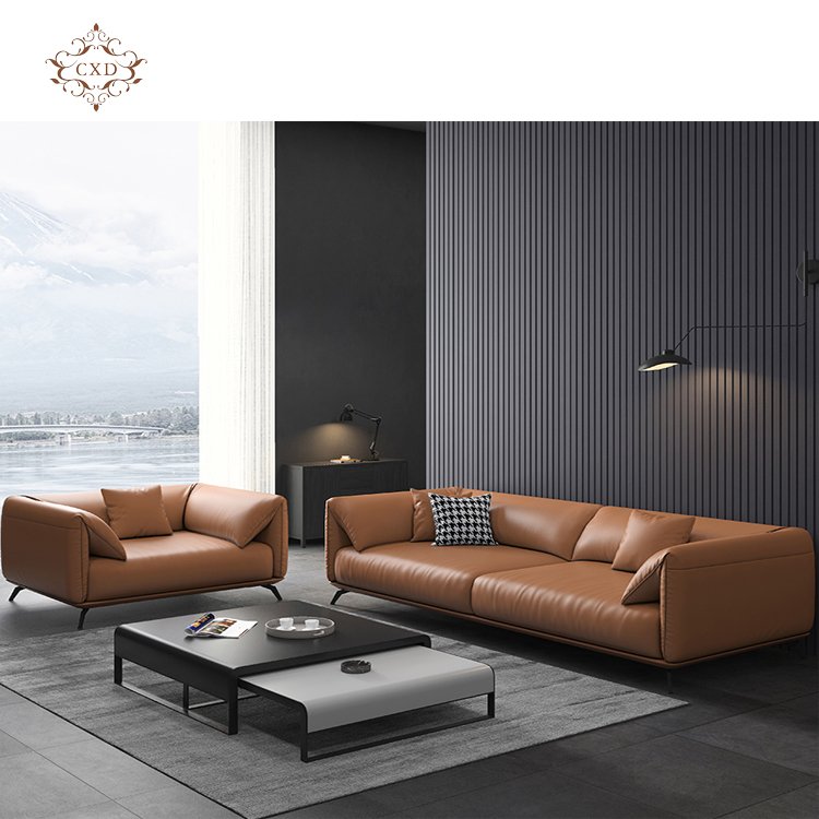 Luxury Italian 3 Seater Living Room Upholstery Furniture Set Modern Combination Leather Leisure Sofa