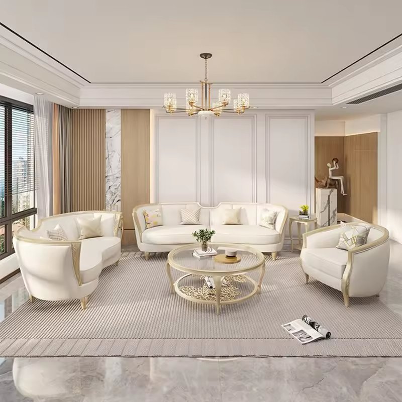 American Solid Wood Sofa Luxury 123 Combination Of Large Villa Couchs Cream Wind Living Room Sectional Sofa