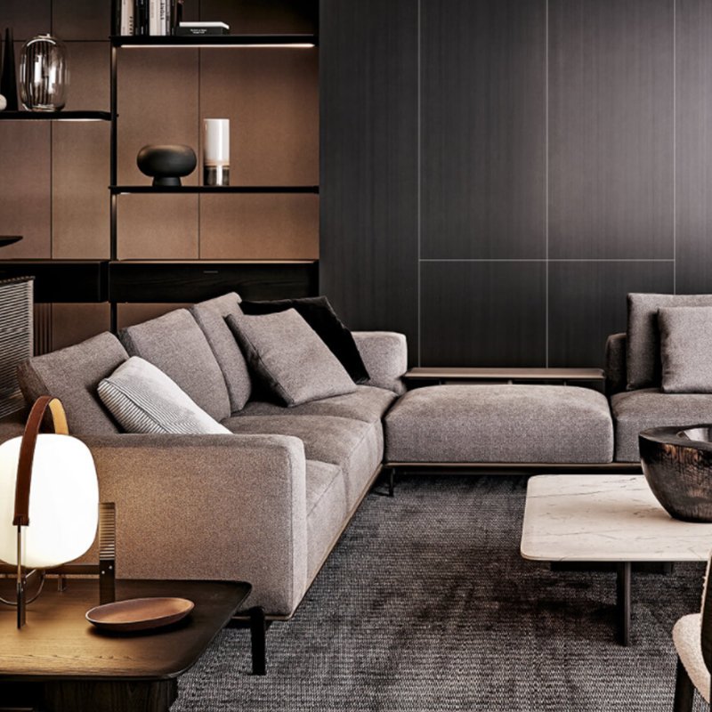 Fashionable light color cloth art sofa Italian minimalist living room arc corner combination living room sofa