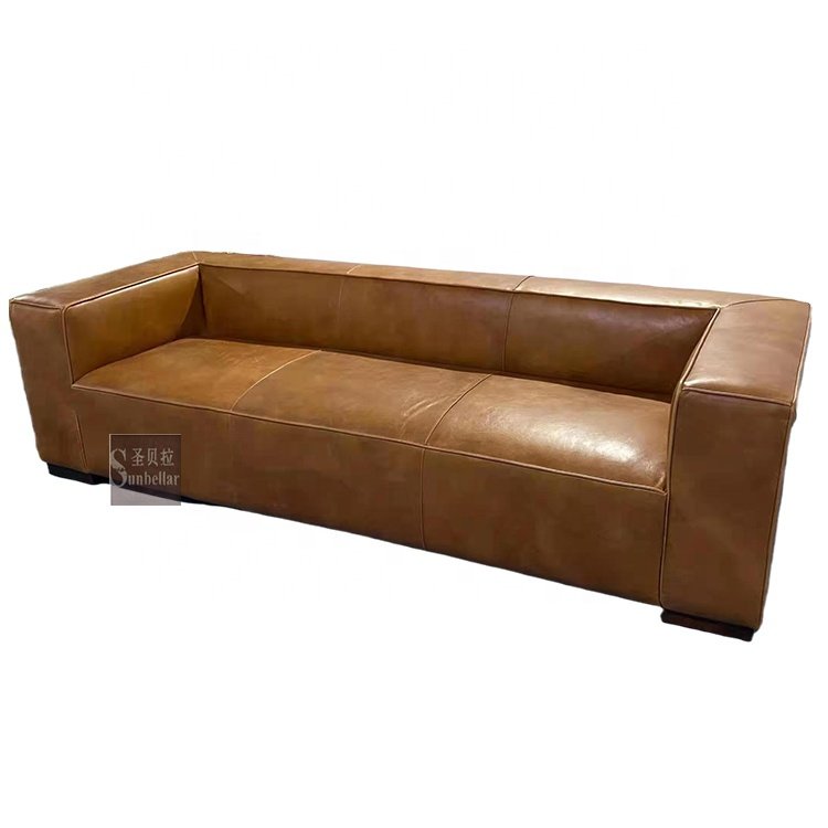 Premium quality Vintage Brown Leather Aluminium sofa 3seater living room sofa couch hotel lobby Aviation furniture sofa