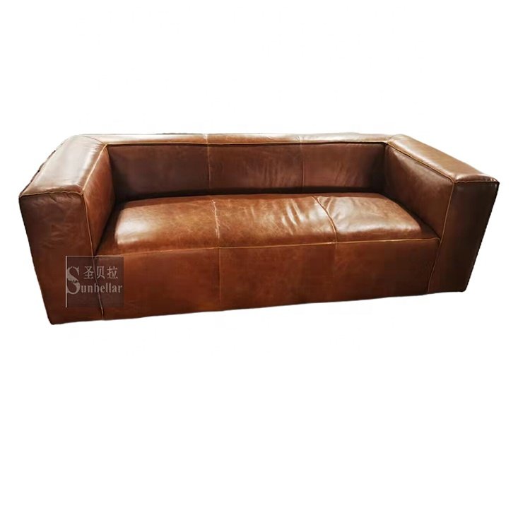 Premium quality Vintage Brown Leather Aluminium sofa 3seater living room sofa couch hotel lobby Aviation furniture sofa