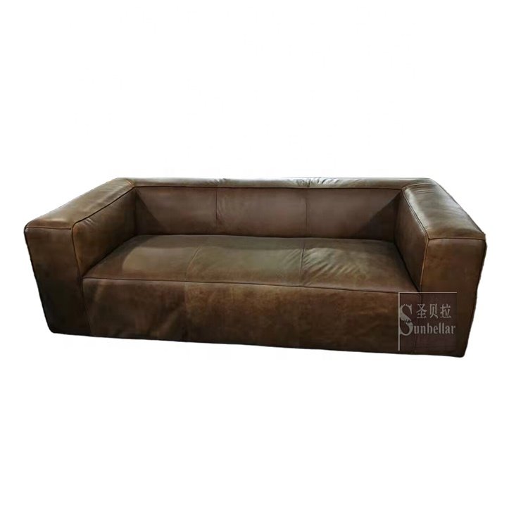 Premium quality Vintage Brown Leather Aluminium sofa 3seater living room sofa couch hotel lobby Aviation furniture sofa