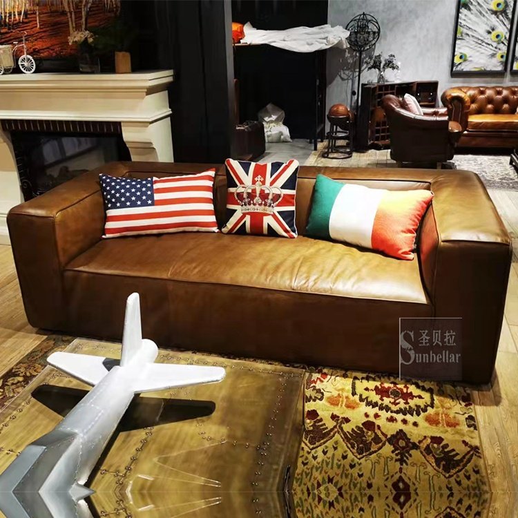 Premium quality Vintage Brown Leather Aluminium sofa 3seater living room sofa couch hotel lobby Aviation furniture sofa