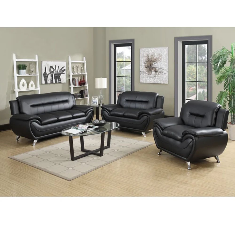 Factory Wholesale 1 2 3 Combination Sectional Sofa Classic Leather Office Sofa Couches Black Living Room Sofa Set Furniture