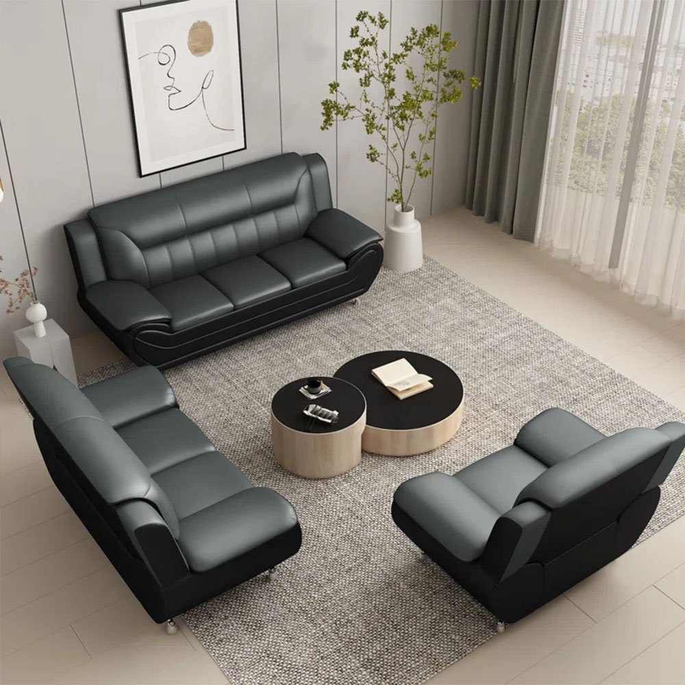 Factory Wholesale 1 2 3 Combination Sectional Sofa Classic Leather Office Sofa Couches Black Living Room Sofa Set Furniture