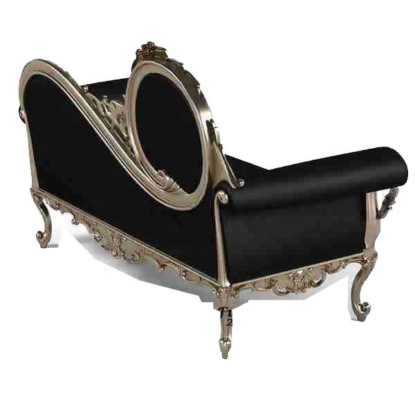 Antique French Solid Wood Mahogany Carved Gold Black Velvet Tufted Living Room Chair Luxury Wedding Chaise Lounge Sofa Home