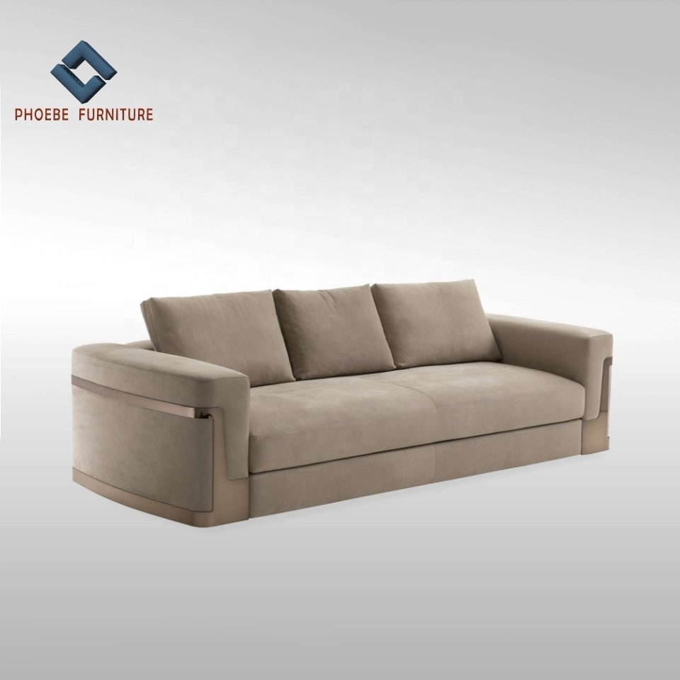 Luxury fendy green velvet modern sofa set with shinning metal frame living room furniture couch