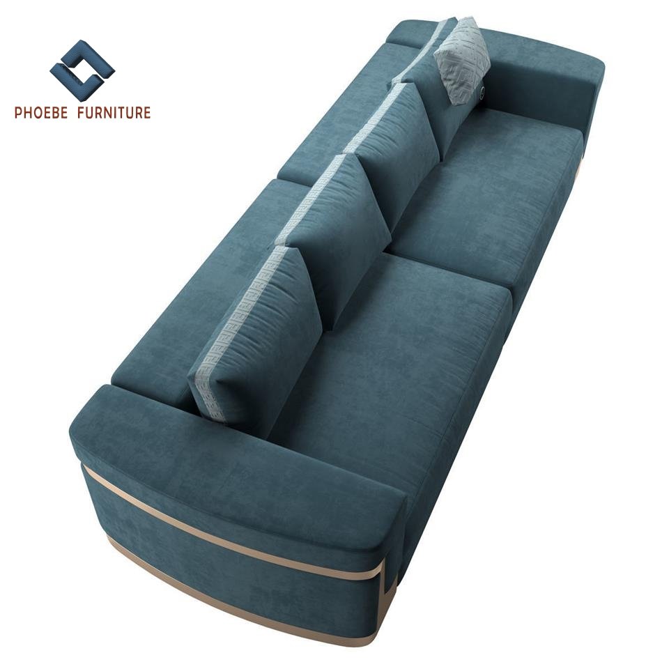 Luxury fendy green velvet modern sofa set with shinning metal frame living room furniture couch