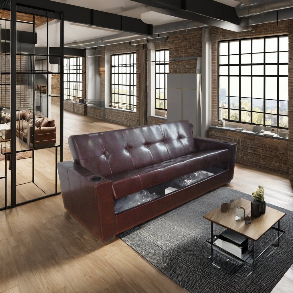 Modern Design Living Room Furniture Arms Folding Leather PU Flat Futon Storage Chesterfield Sofa Cum Bed With Cup Holder