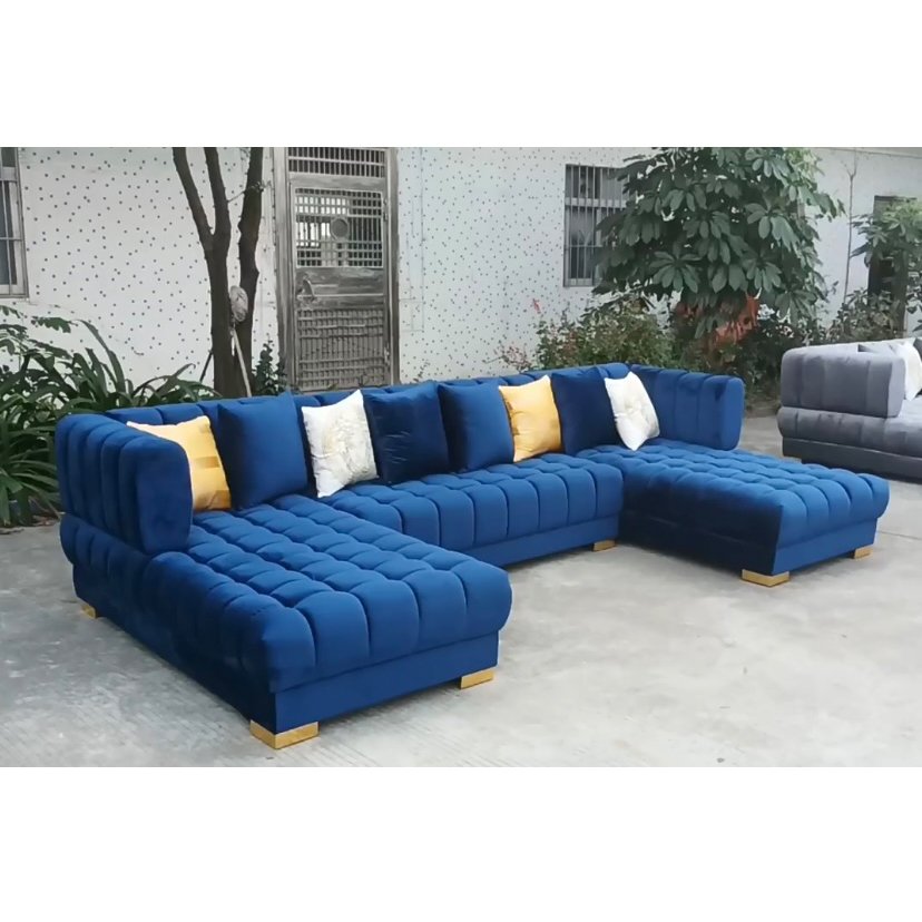 Pinzhi Home Furniture Black Velvet Fabric Luxury U Shape Sectional Sofa Living Room Furniture Sofa Set Furniture Living Room