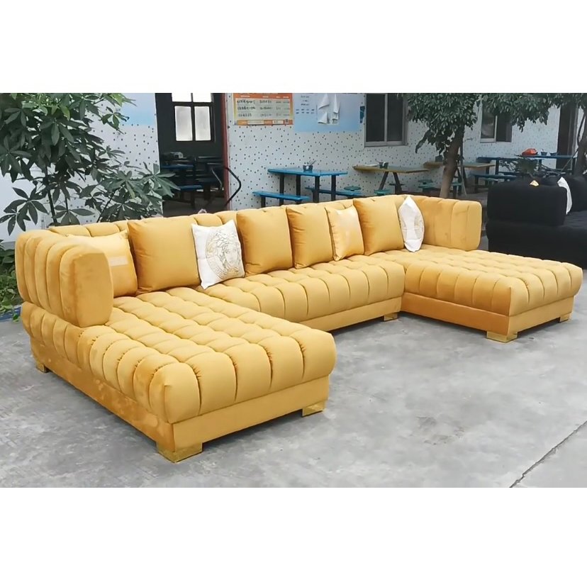 Pinzhi Home Furniture Black Velvet Fabric Luxury U Shape Sectional Sofa Living Room Furniture Sofa Set Furniture Living Room