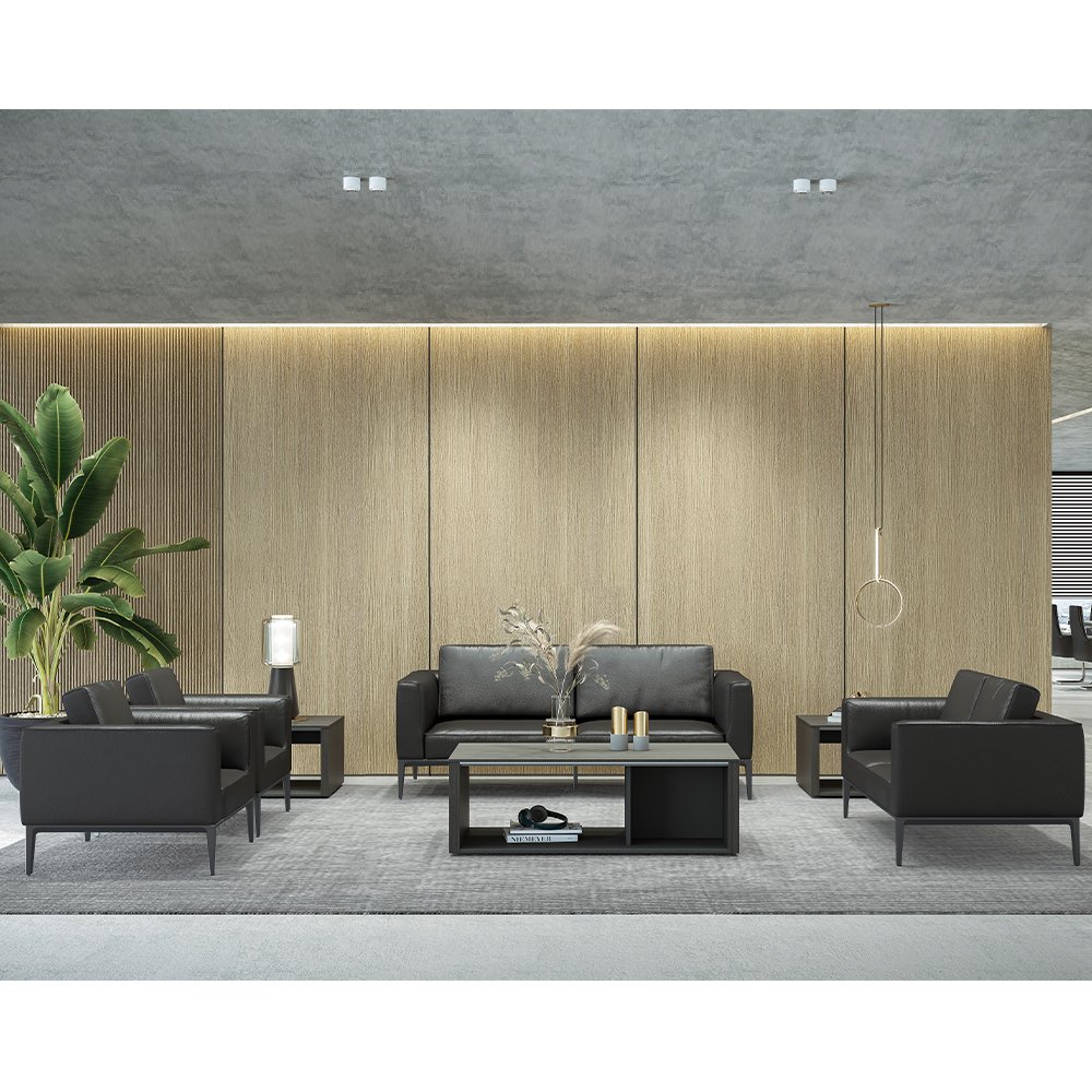 Leather Sofa Set Commercial Grade Furniture Office Sofa Public Area Modern Design Office Living Room Waiting Room Black 1 Set