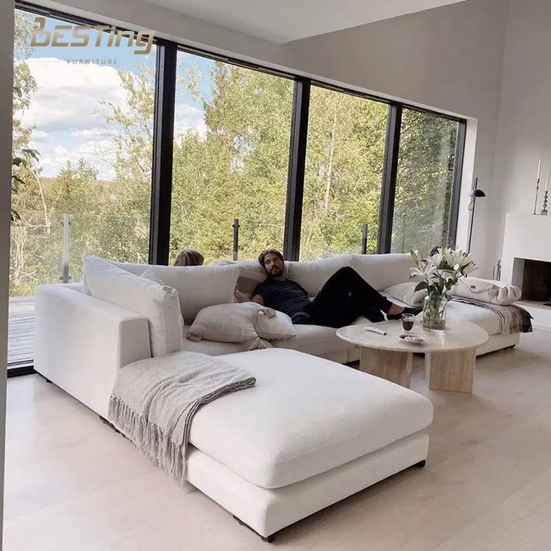 Nordic style custom made white fabric office upolstery sofa living room sectional couch sofa