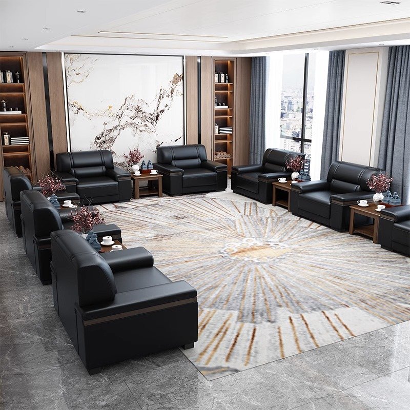 Modern business office sofa office reception luxury woodencomfortable leather sofa furniture hotel lobby furniture sofa