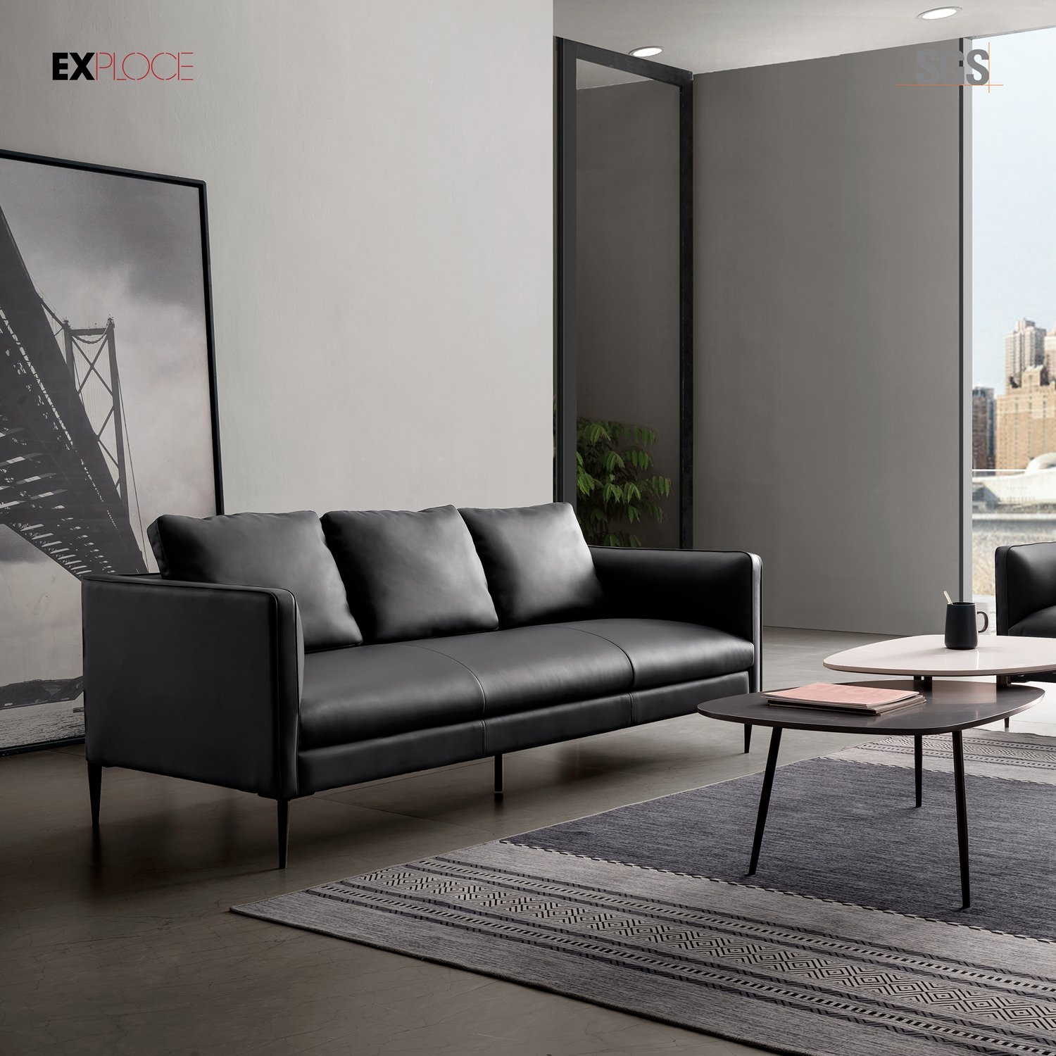 Grey pu leather executive high end sofa office reception furniture executive office sofa