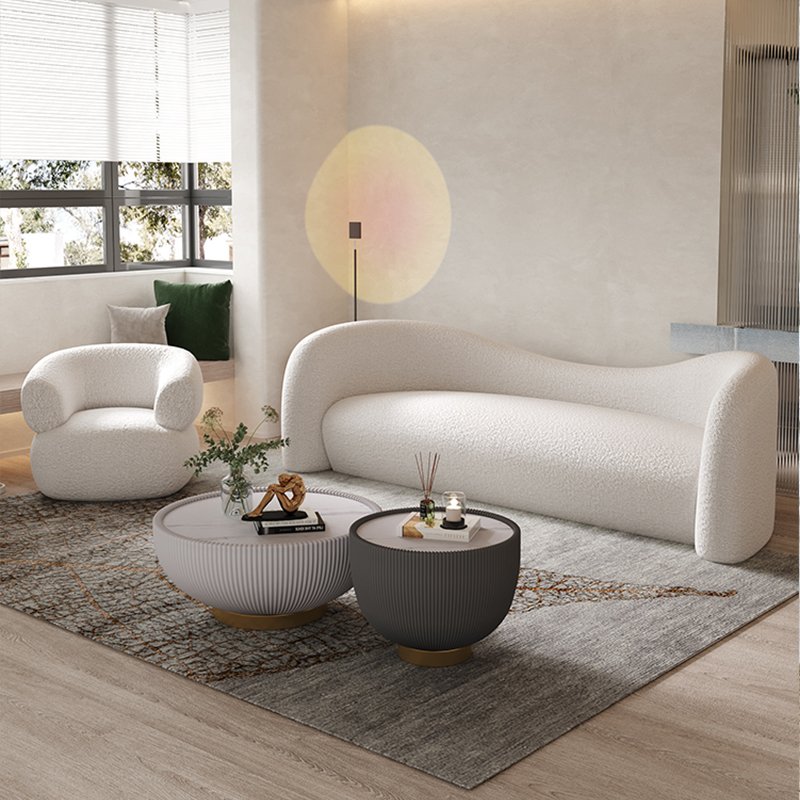 Modern Minimalist Living Room Lamb Wool Curved Sofa Office White Luxury Indoor Furniture Sofa