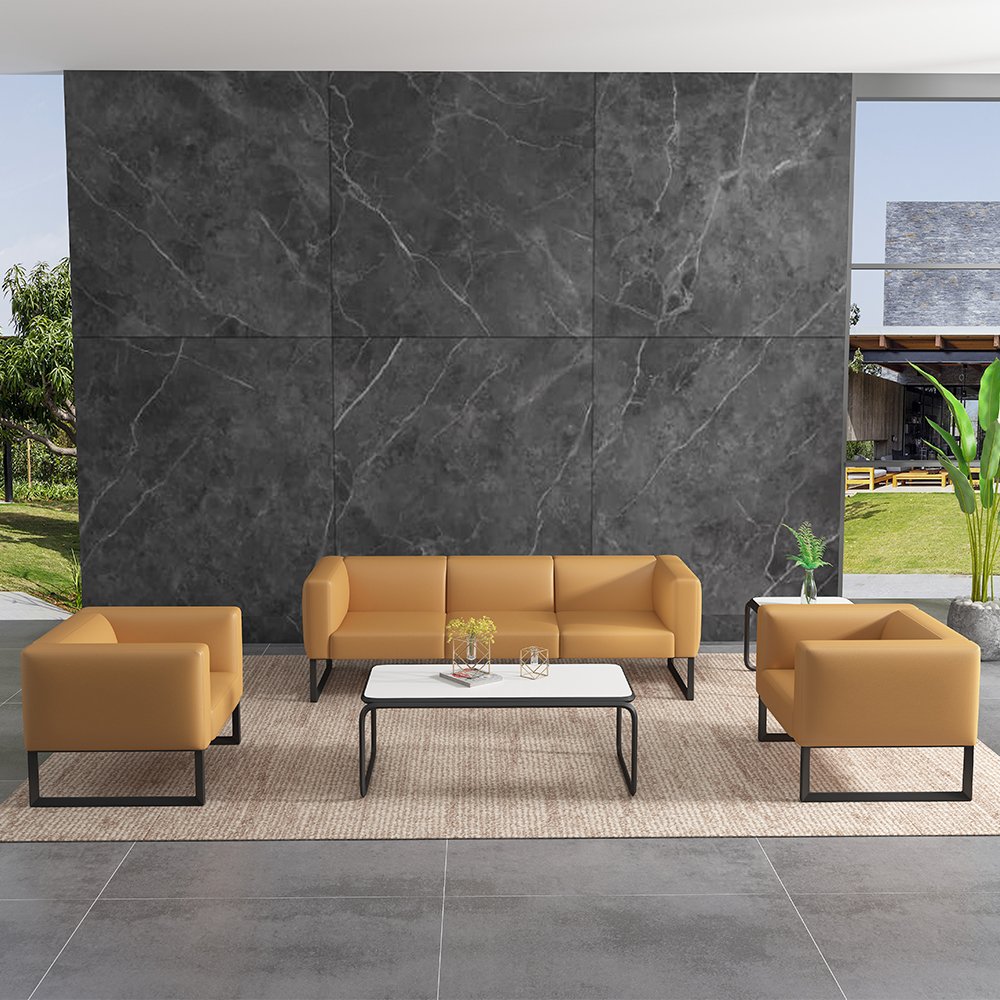 Modern Luxury Leather Simple Design Waiting Room Sofa Furniture Office Lounge Sofa Set for Salon Barbershop Vip Reception Lobby