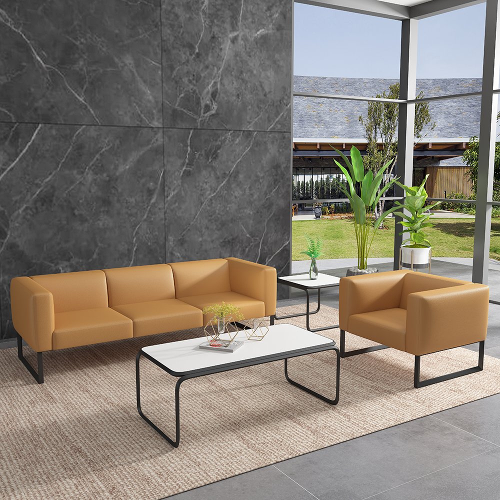 Modern Luxury Leather Simple Design Waiting Room Sofa Furniture Office Lounge Sofa Set for Salon Barbershop Vip Reception Lobby