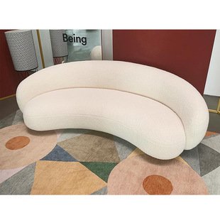 Nordic Living Room Three People Arc Sofa Simple Designer Beauty Salon Creative Lamb Velvet Sofa