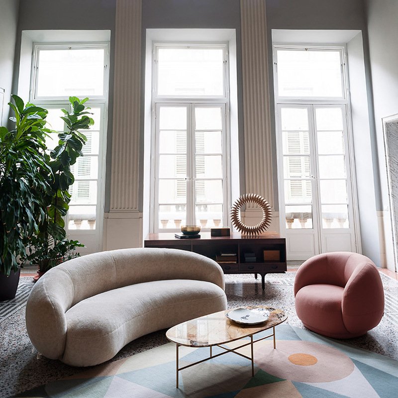 Nordic Living Room Three People Arc Sofa Simple Designer Beauty Salon Creative Lamb Velvet Sofa