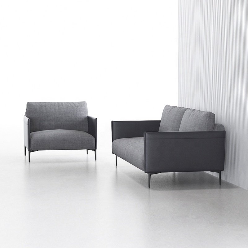 Nordic Modern Office Furniture Grey Black Leather Fabric Office Sofa Reception