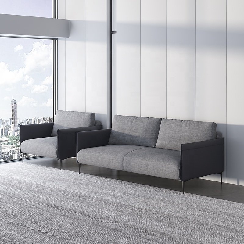 Nordic Modern Office Furniture Grey Black Leather Fabric Office Sofa Reception